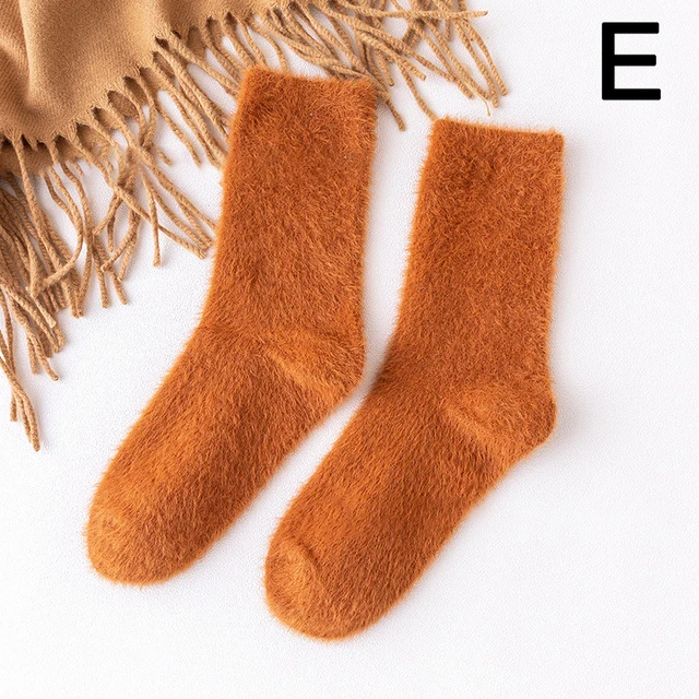 Women Winter Warm Soft Fluffy Bed Socks New Solid Color Ladies Home Floor Slipper Mink Fur Thicken Fleece Sock Winter Boots