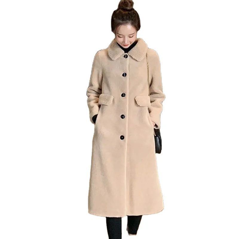 Imitated lamb wool mid-length coat women 2019 winter new Korean style large size windbreaker women thick over-the-knee coat wome