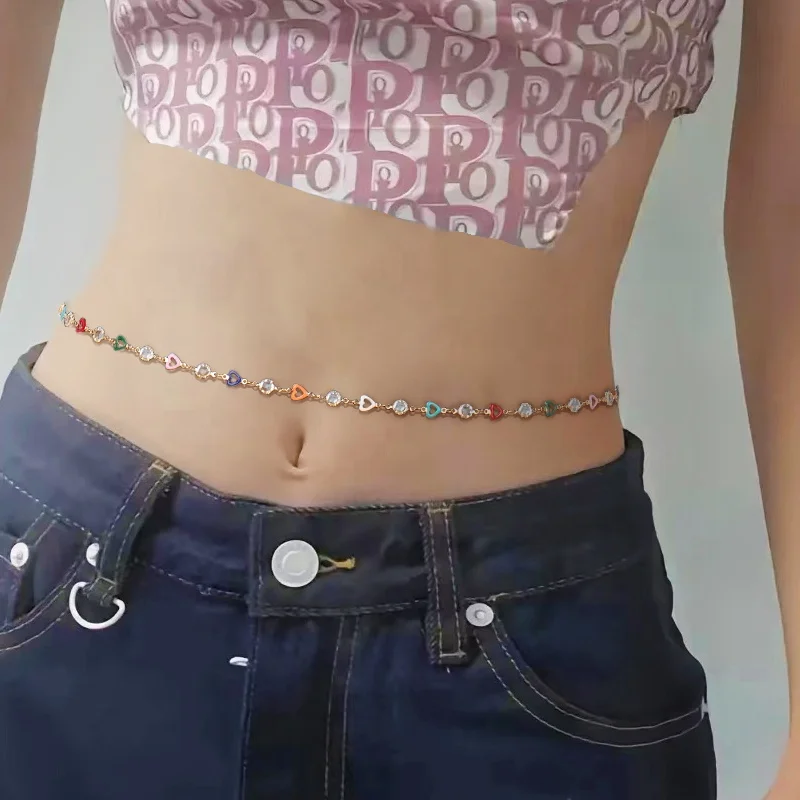 18K gold-plated love heart panels simple nightclub navel set with waist ornament body chain belly sexy chain Jewelry