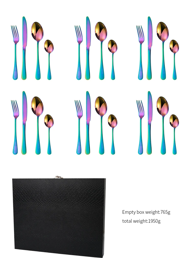 Wholesale Manufacturer Stainless Steel 24pcs Travel Portable Case Luxury Unique Reusable Kitchen Box Wedding Gold Cutlery Set