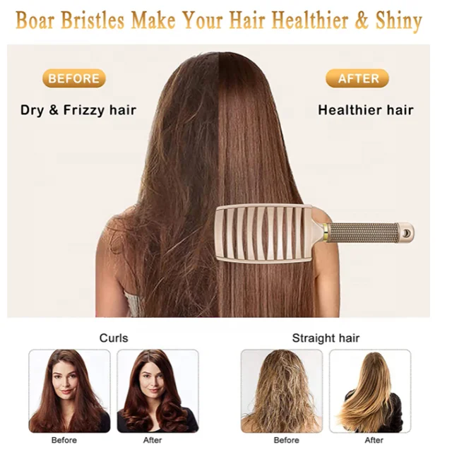 Detangling Brush Boar Bristles Hair Brush Curved and Vented Speed Dry Detangler Brush for Women Men Kids Wet and Dry Hair