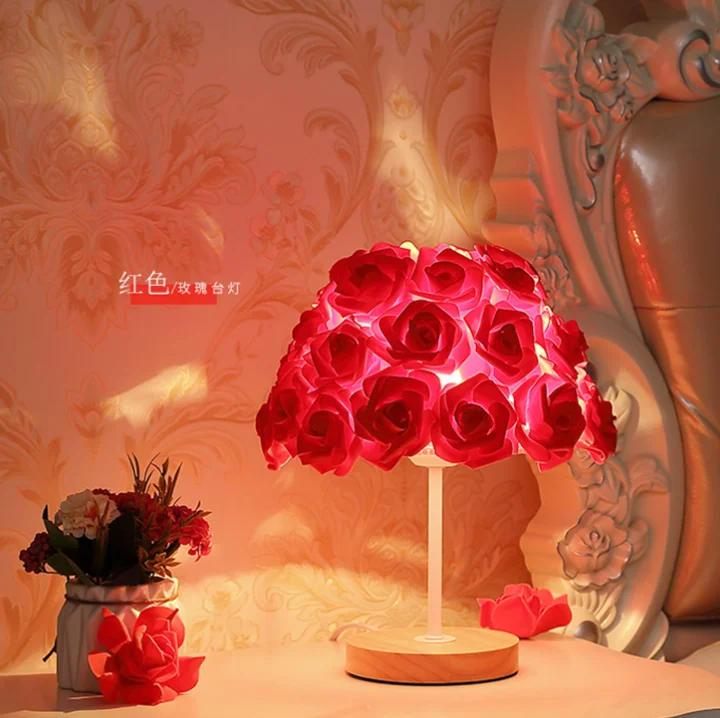 Led Rose Flower Table Lamp For Bedside Living Room Gift Light Holiday Party Wedding Christmas Event Decor Night Light