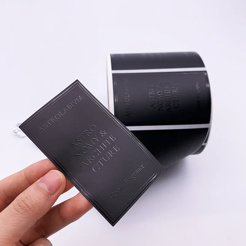 No MOQ Custom Adhesive Paper Embossed Logo Sticker Black Foil Perfume Bottle Label
