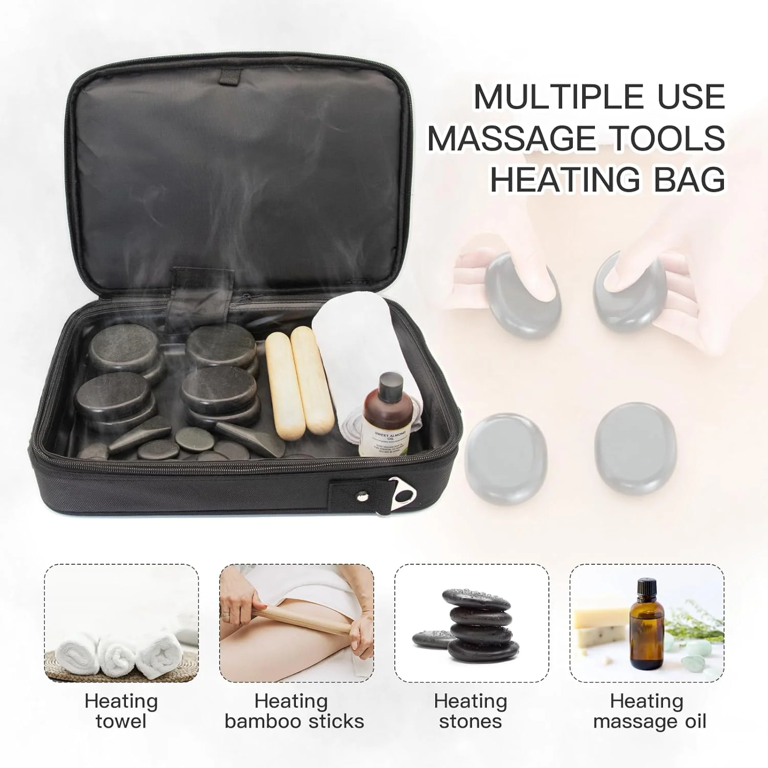 Portable Massage Stone Warmer Set, 20 Pcs Basalt Hot Stones with Heater Kit