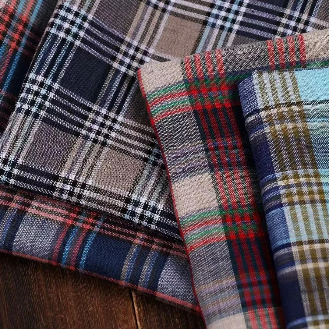 Woven Plaid Check  Strip Fabric Cotton Linen Fabric for Blouse Fashion Customized Yarn-Dyed Fabric For Men Shirt