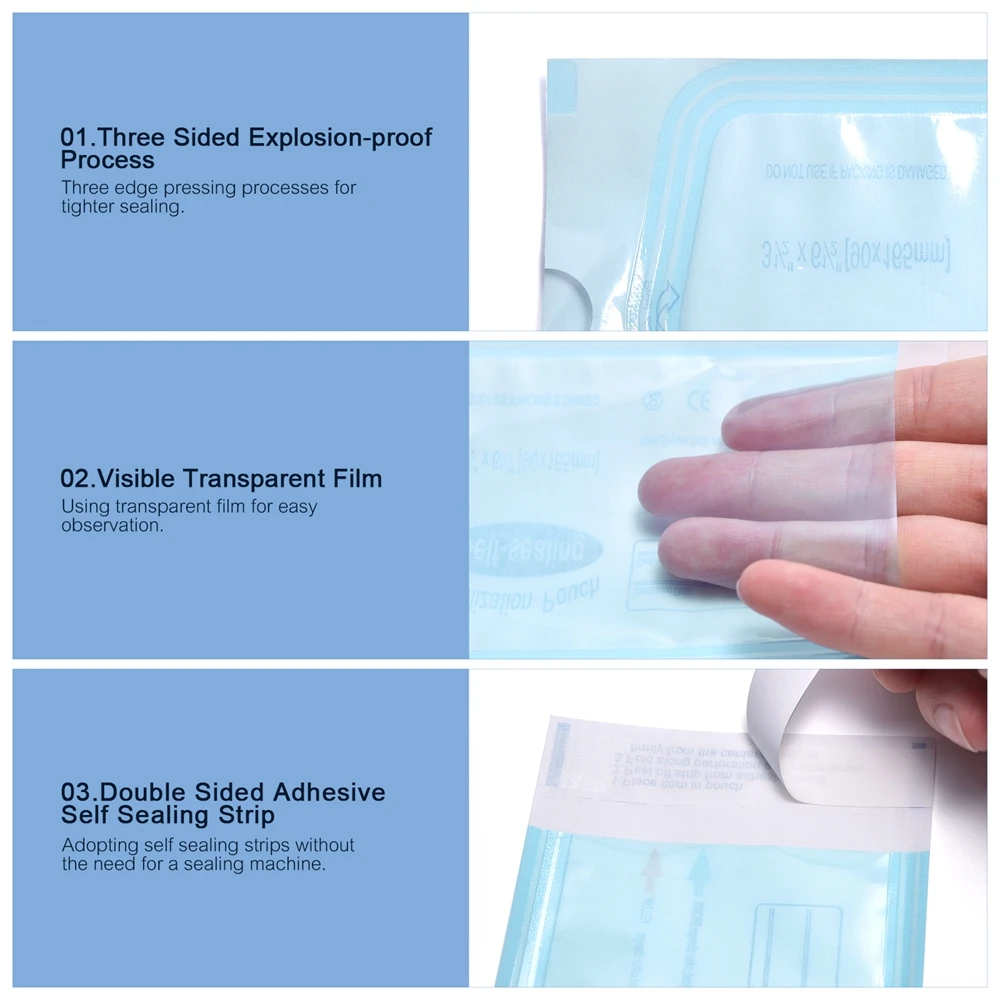 200PCS Self Sealing Sterilization Disposable Pouches Bags Nail Art Clean Tool Packaging Bag for Manicure Care Treatment Tools