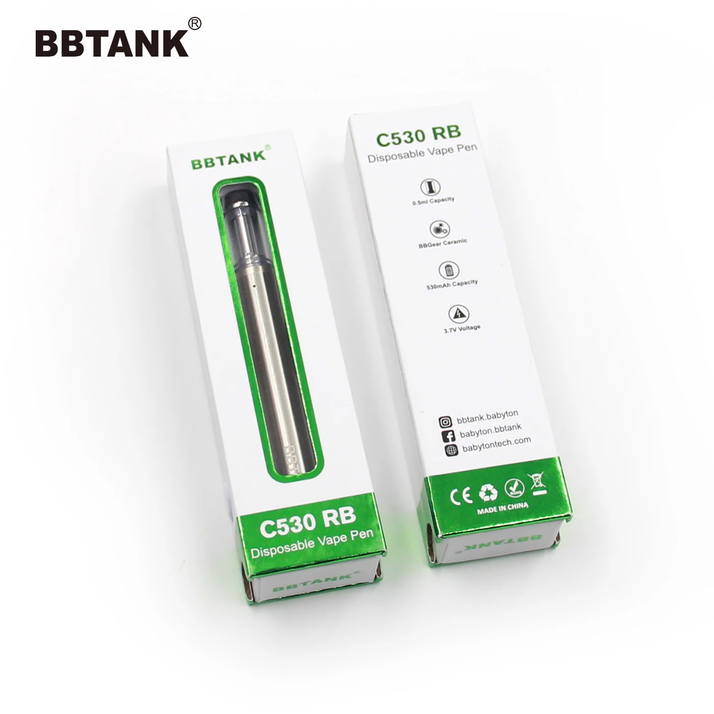 
Custom logo 0.5ml Wickless vape pen 530 mah ecig battery USB rechargeable rosin vaporizer pen Canada bbtank c530r 