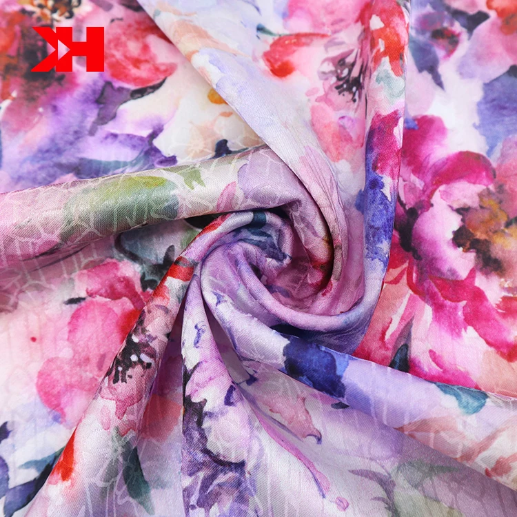 Kahn Manufacturers Textile 100%Polyester Material Silk Satin Fabrics Wholesale Floral Printed
