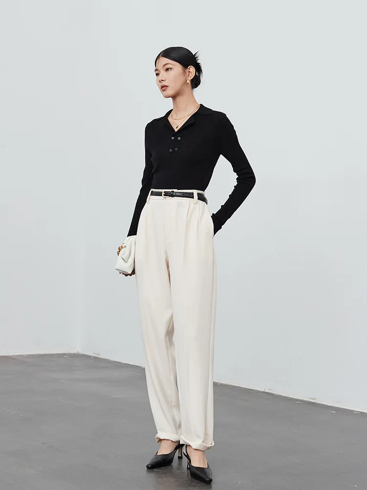 16-needle Basolan wool sweater polo collar sweater Japanese front shoulder 2022 early autumn new V-neck knitted sweater women