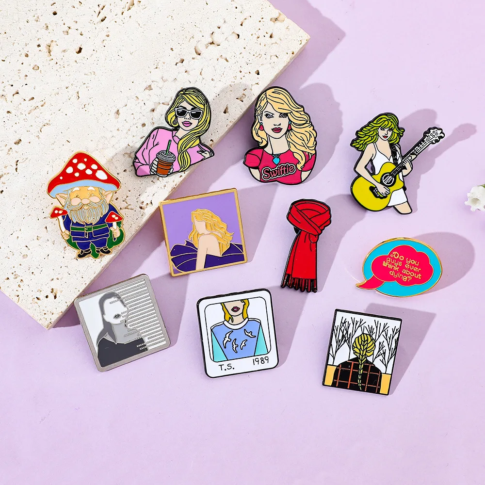 Hot sales Taylor star swift metal pins Usa Popular Singer Corsage Brooch Fans Hat Clothing Bag Decorative Enamel Lapel Pin