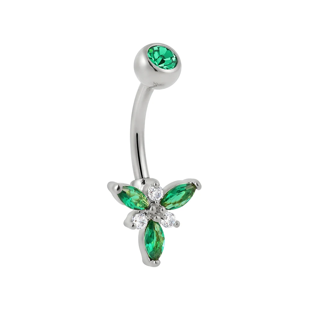 Superstar G23 titanium externally threaded belly button ring 3 emerald marquise shape zircon PVD navel body piercing jewelry