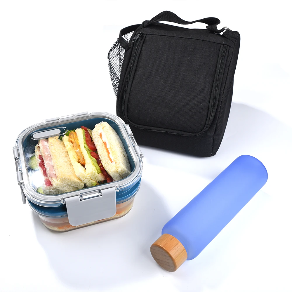 Double Layer Glass Lunch Box with  MS Material Lid lunch box