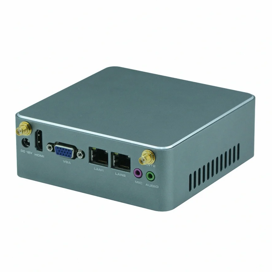 Cheap Fanless Industrial Mini PC Intel Celeron N3050 N3700 J4125 Dual Nics RJ45  4K Dual Lan Mini Computer 24x7 Watchdog