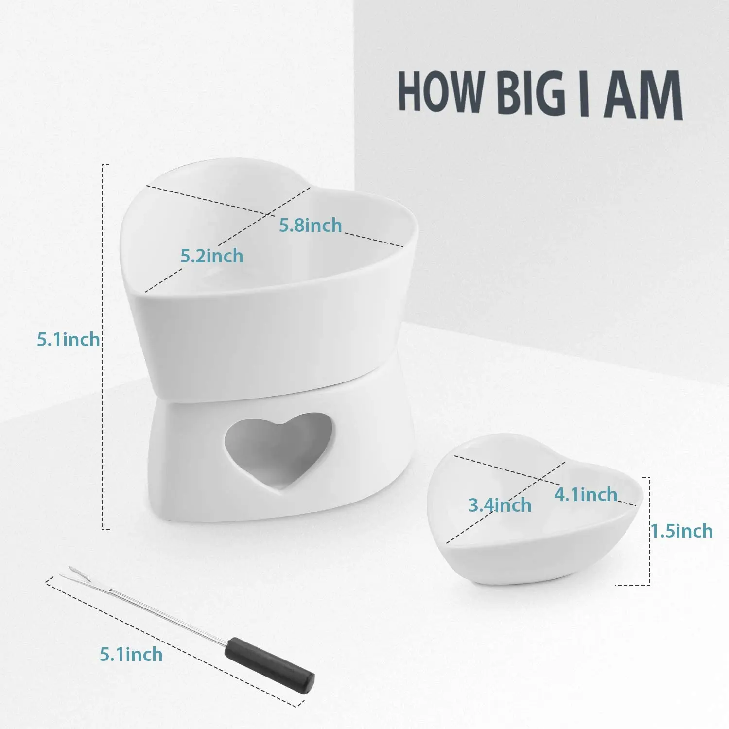 Heart Shape Glaze White Kitchen Chocolate Fondue Cheese Fondue Set