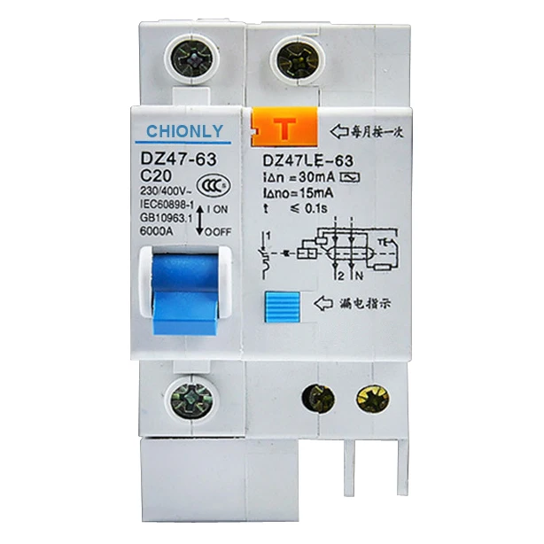 
DZ47LE-63 ELCB 1P residual current circuit breaker earth leakage circuit breakr RCCB/RCD 