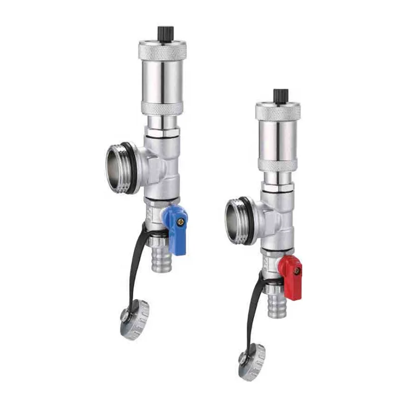 Floor Heating Manifold Fill And Drain Valve Pair with Auto Air Vent and Temperature Gauge