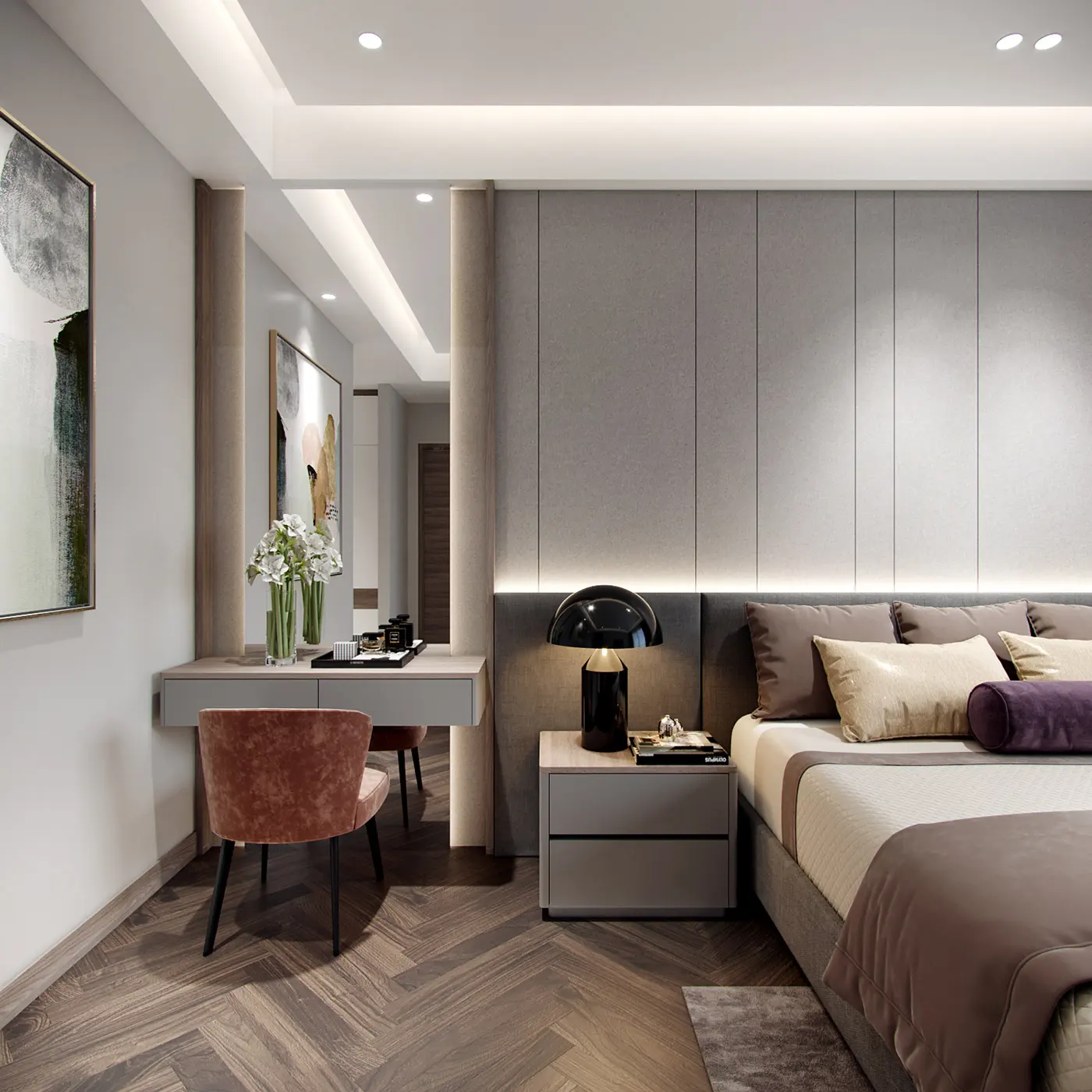 CREATION Luxury Design Led Strip Melamine Wood Hotel Bedroom Furniture For Project