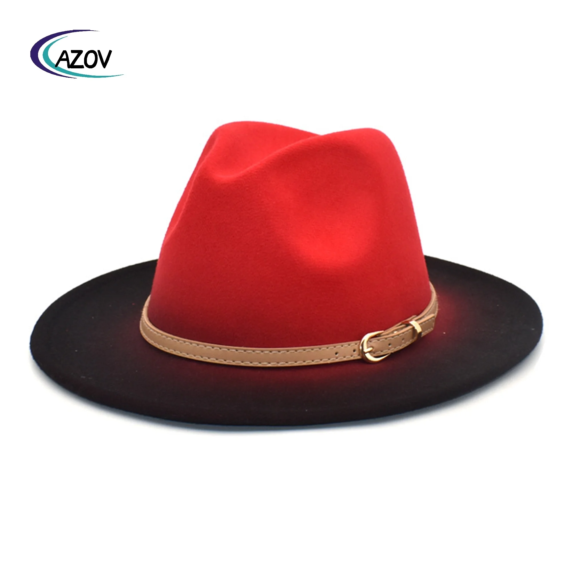 Belt Buckle Big Brim Fur Felt Hat Female Gradient Color British Vintage Top Hat Autumn Winter Assorted Colors Woolen Fedora Hat