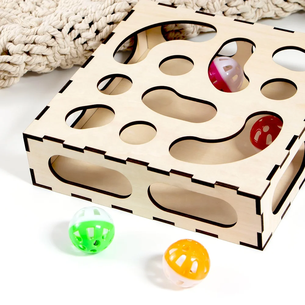 Custom Eco Pet toys  Cat Game box  wooden Kitten Play set for Cat lover gift