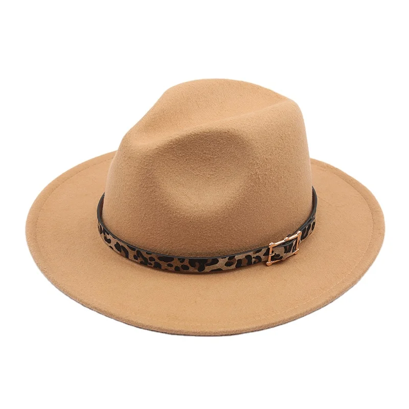 2021 New Manufacturer Custom Wool Blue Fedora Hats Big Wide Brim Men Kids Women Leopard Fedora Felt Hat Green Ladies Stylish2021