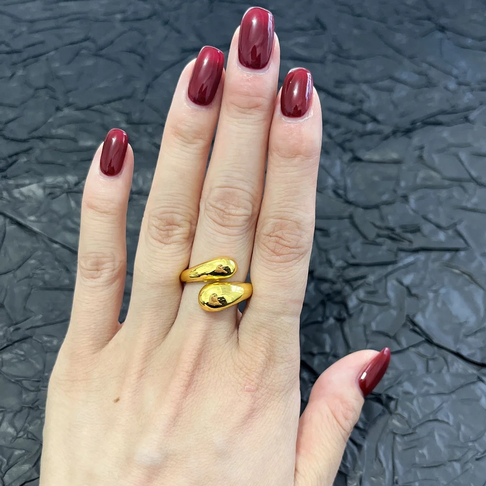 chunky teartrop rings brass gold open twisted tear drop croissant statement ring band for women