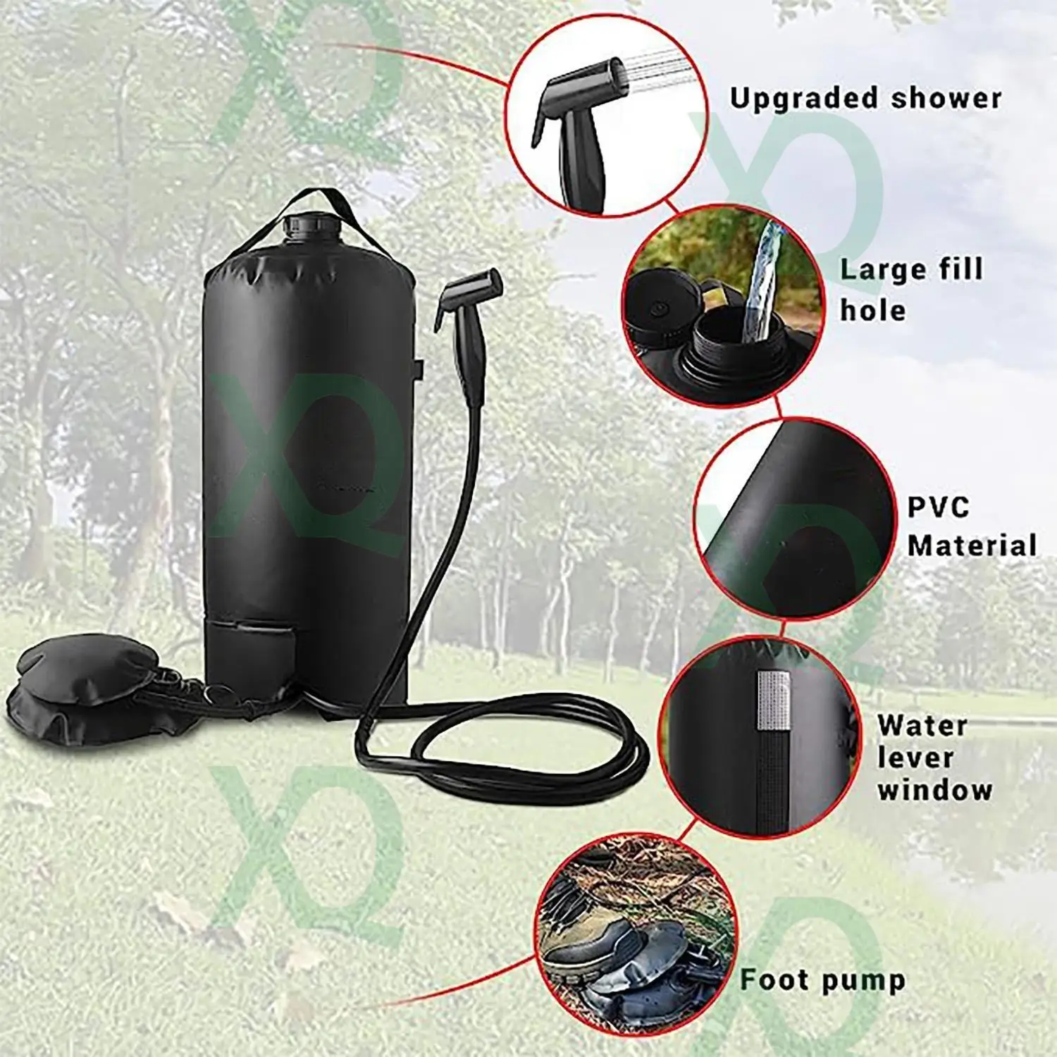 Xieqiaobrand Factory Custom Logo Eco-friendly PVC 15L Solar Heating Portable 4 Gallon Storage Camping Foot Pump Shower Water Bag