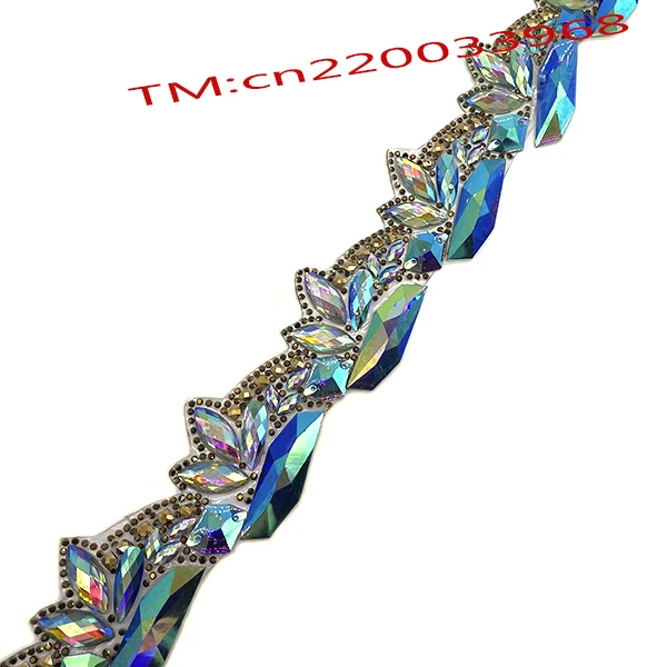 Handmade Iron On Heat Transfer Blue AB resin gems stone Applique Trim carnival craft Jewelry Hot fix Trimming For Costume Making