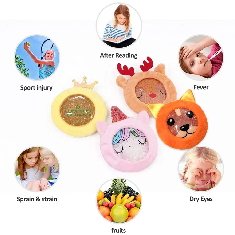 Soft Colorful Fabric Gel Bead Wrap Premium Kids Hot Cold Ice Packs for Kids Tired Eyes, Headaches