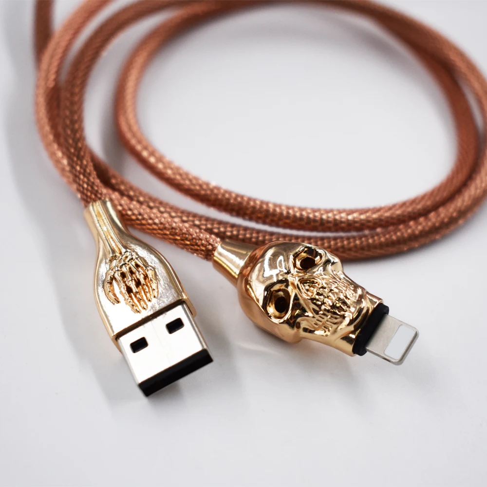 Europe best selling usb charging cable America fashion super cool skull micro usb cable type c with led light for iPhone