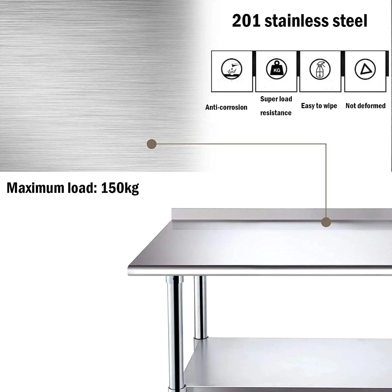 Double Layer Commercial Kitchen Table Multi Functional 7 Feet Stainless Steel Restaurant Catering Work Table with Back Splash
