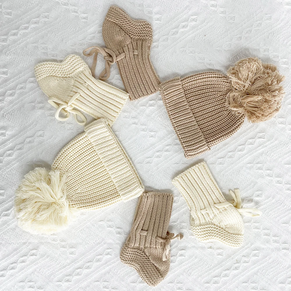 CHEER Baby Boots Knit 100% Organic Cotton Warm Baby Socks Shoes Children Infant Knitted Winter Baby Hat