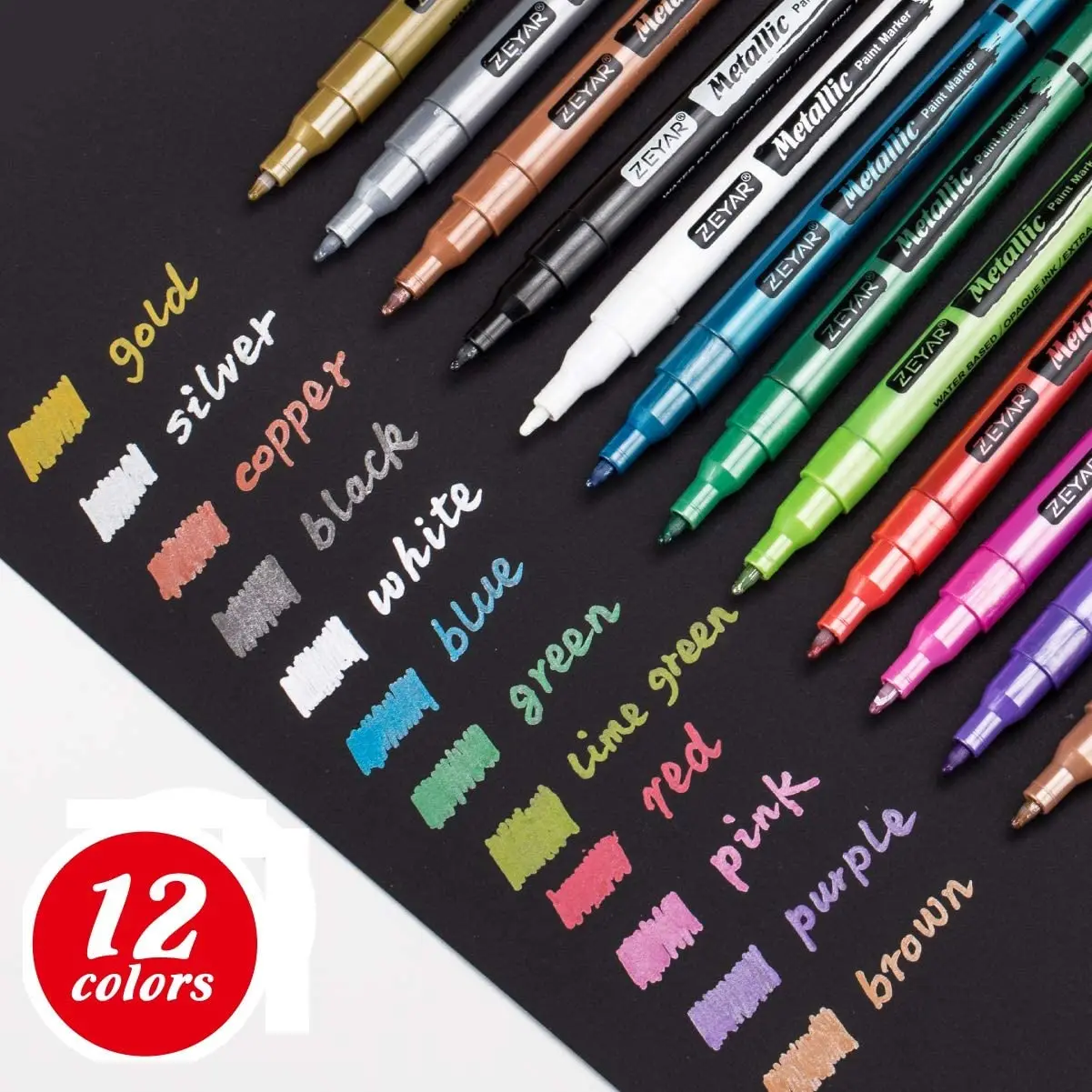Customization Metallic Paint Pens Water based  Fine Point 12 Colors Great for greeting card Album Poster Scrapbook