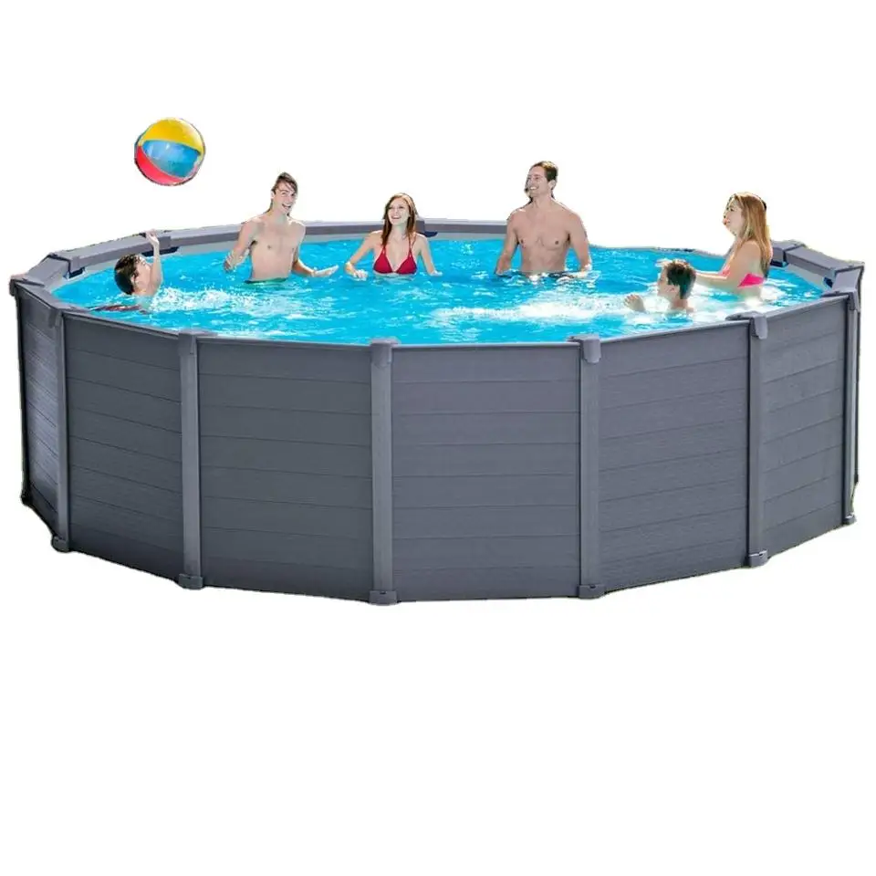 Intex 26384 Round  Above Ground Swimming Pools  Graphite Gray Panel Pool Set Outdoor Family Garden Pools