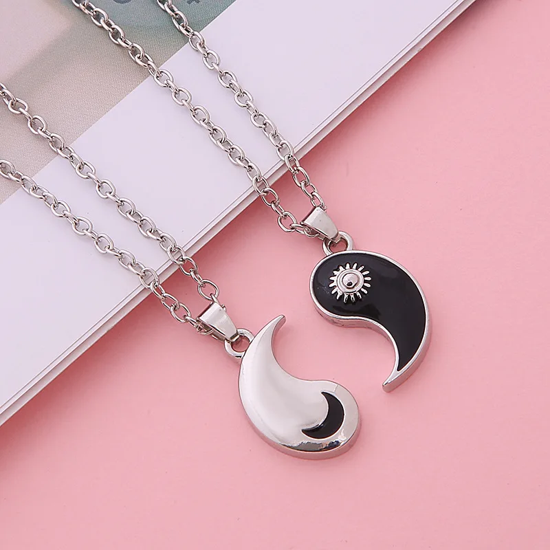 Go Party Fashion Yin Yang Tai Chi Matching Necklace Best Friend Friendship Couple Necklace Enamel Dragon Sun Pendant Necklaces