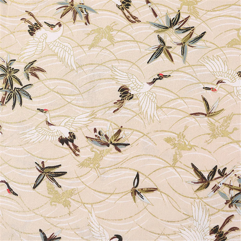 Traditional Clear Grain Crane Design Metallic Lurex Jacquard Cotton Fabric  for Pants Shirt Dress Wedding