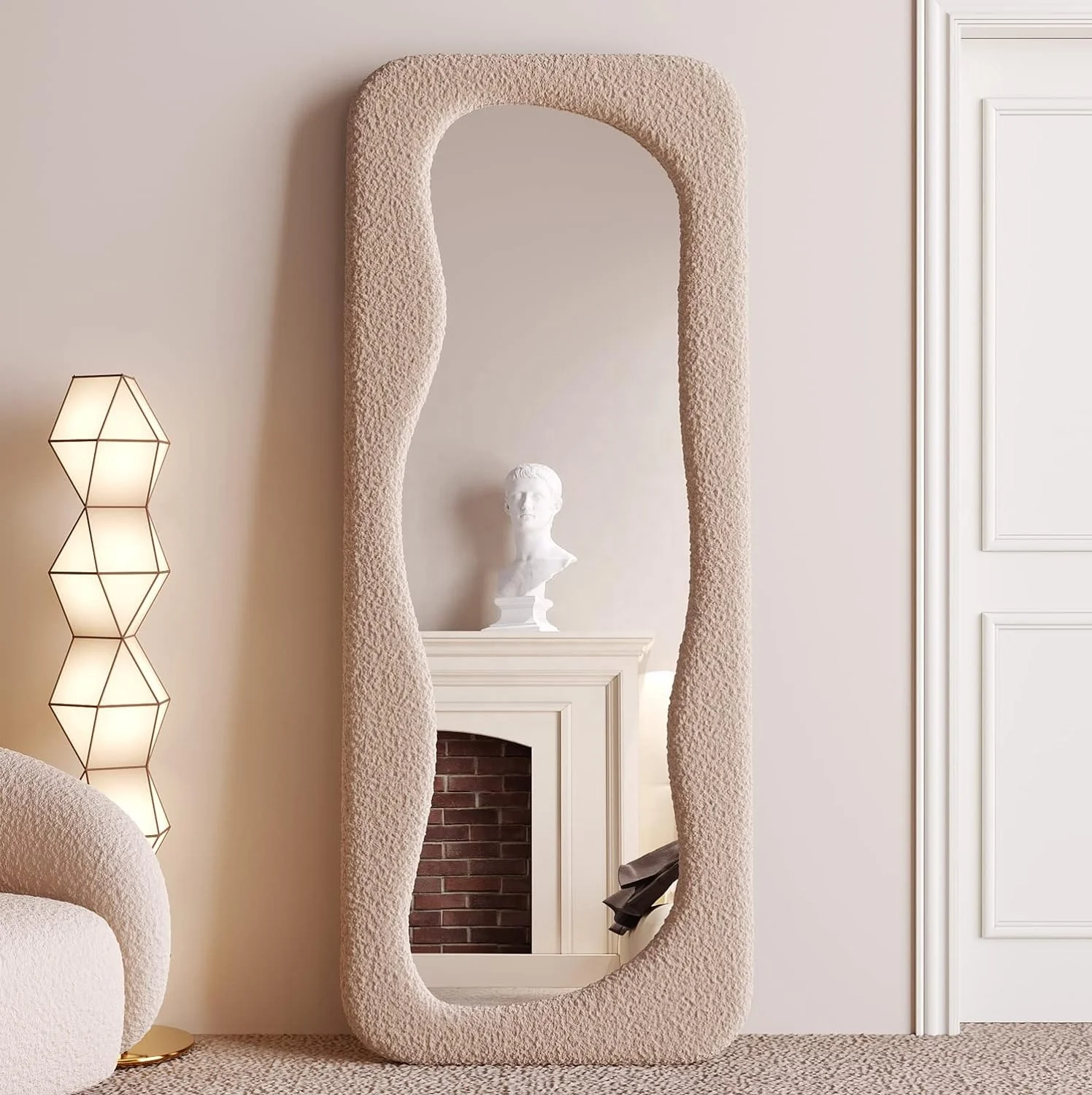 Latest New Design House Decor Living room Standing Mirror PU material Long Wavy for women Full Length Floor Mirror