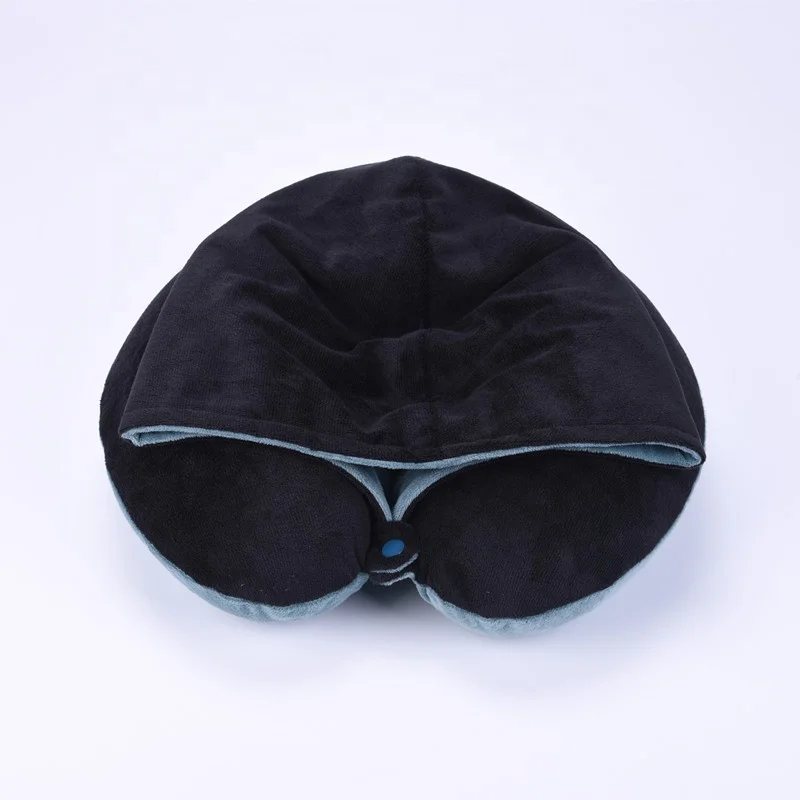
Popular Memory Foam Neck Travel Pillow with Hood Eye Mask for Airplane 