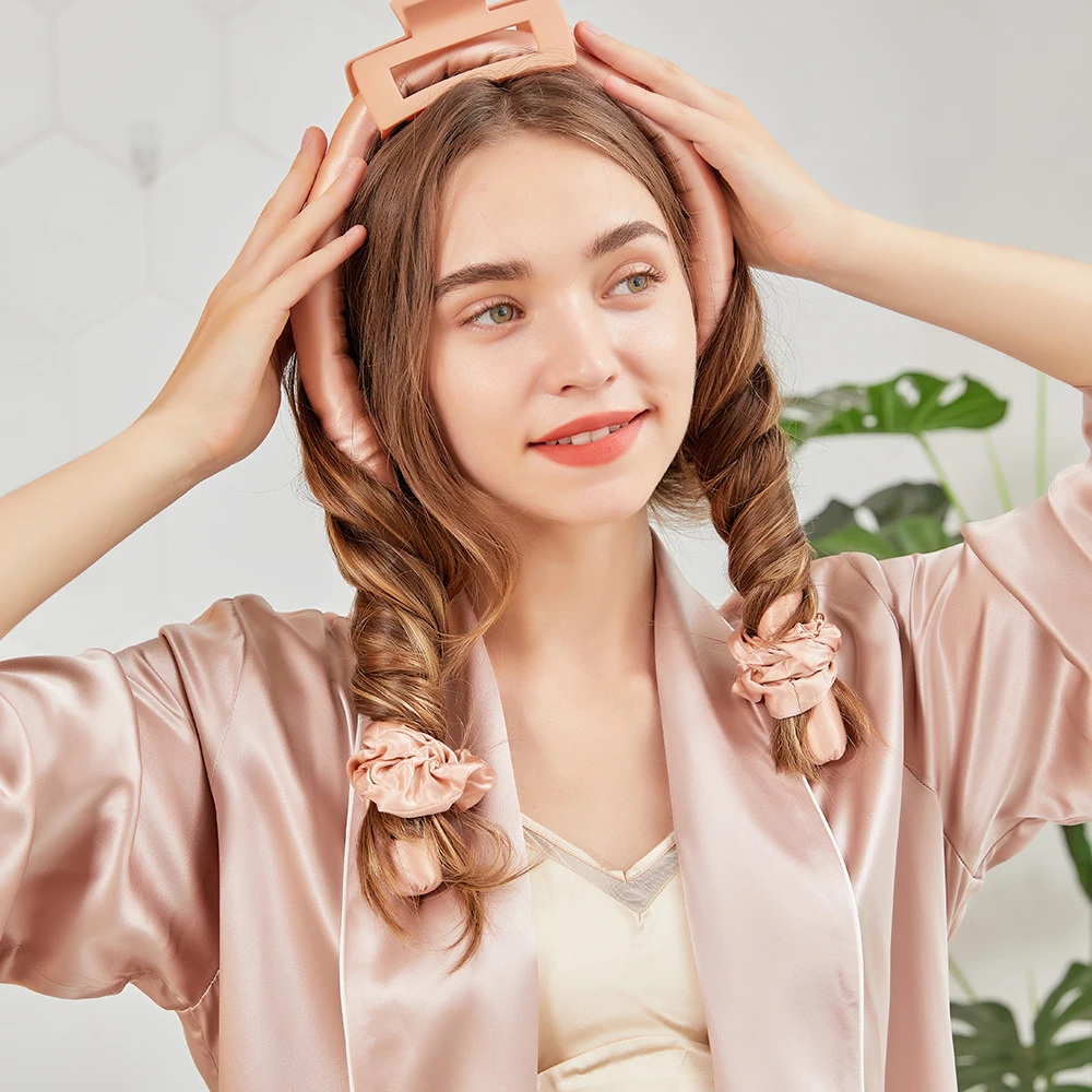 22 мм плойка из чистого шелка тутового шелкопряда, Плойка для волос из шелка, Плойка для волос с 2 резинками, 1 шпилька для волос