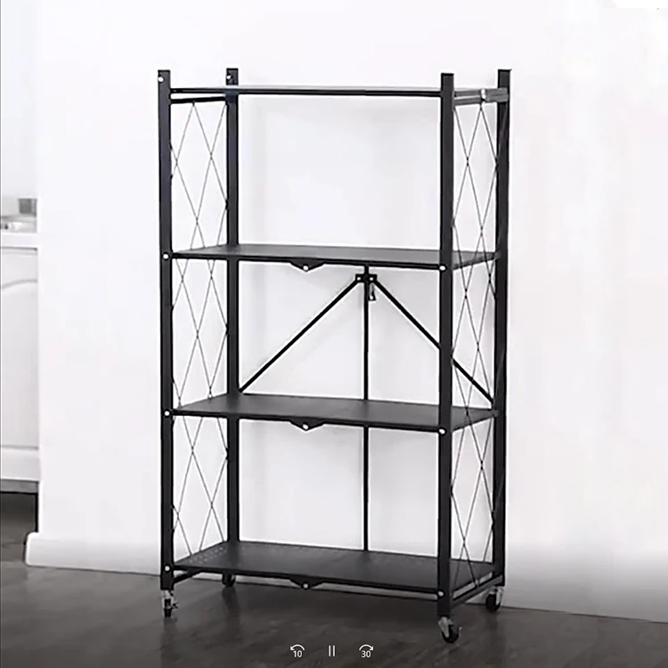 Foldable Stainless Steel Metal Rack Stacked Wall Corner Shelf with Wheels for Kitchen Bathroom Living Room Storage Organizer
