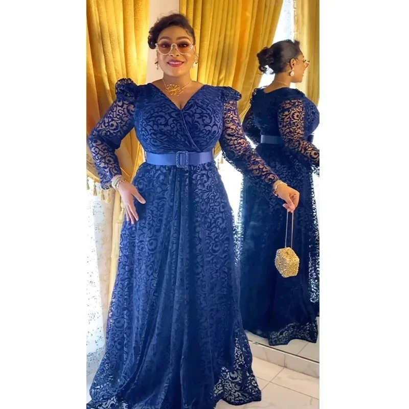 African Women Plus Size Evening Dresses Wedding Party Luxury 2024 Lace Flannel Gown Bodycon Dashiki Ankara Africa Clothing