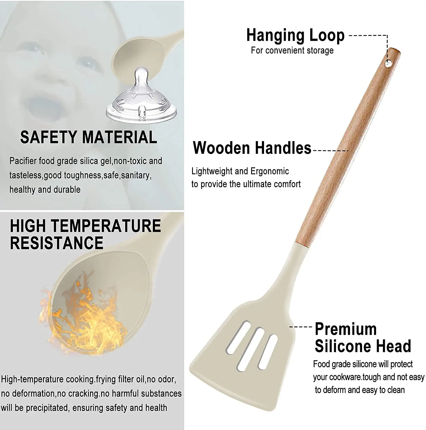 Hot Selling White Cooking Tool Set with Silicone Turner Ladle Spatula Nonstick Kitchen Utensils Sets for Kitchen