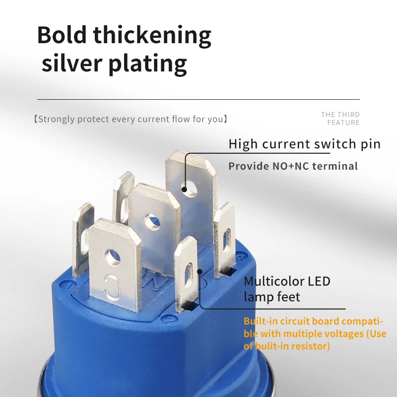 high current rgb 1no1nc stainless steel pin terminal 6v-48v lights metal button push switch industrial