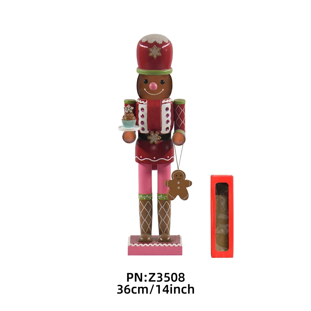 Customized Nutcracker Puppet 35CM Painted Doll Christmas Table Ornaments Wooden Gingerbread Nutcracker For Festival