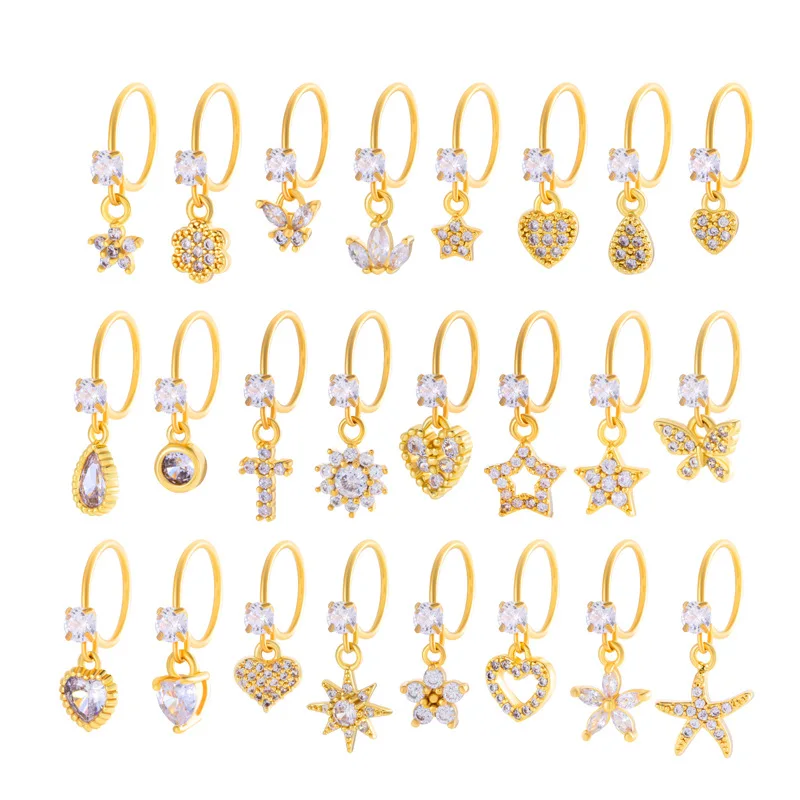 YW 20G Stainless Steel Nose Rings for Women Heart Star Crown Dangle Nose Piercings Jewelry