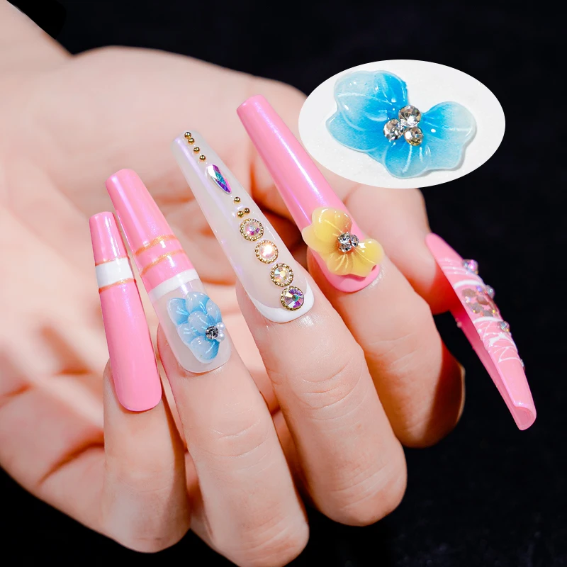 3D Charm Glitter Corrugated Gradient Resin Diy Flower Petals Butterfly Nail Art Decorations
