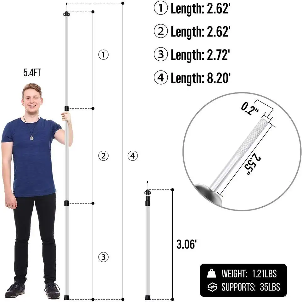 Thicken Aluminum Alloy Tarp Pole Adjustable Tent Support Rods Beach Shelter Tarp Awning Pole Poles for Camping Hiking Tent