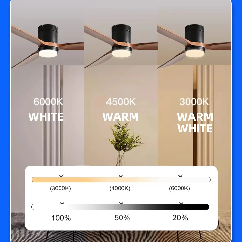 Indoor Restaurant Bedroom 3 Colors Smart Ceiling Fan Light Led Ceiling Fans With Remote Control