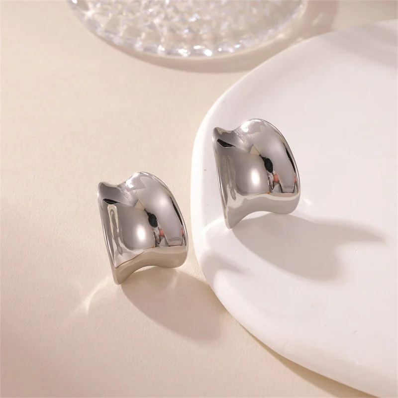 Luoyan High Quality Basic Surface Studs DIY Jewelry 18k Yellow Gold Stainless Steel Irregular Concave Hawaiian Earings