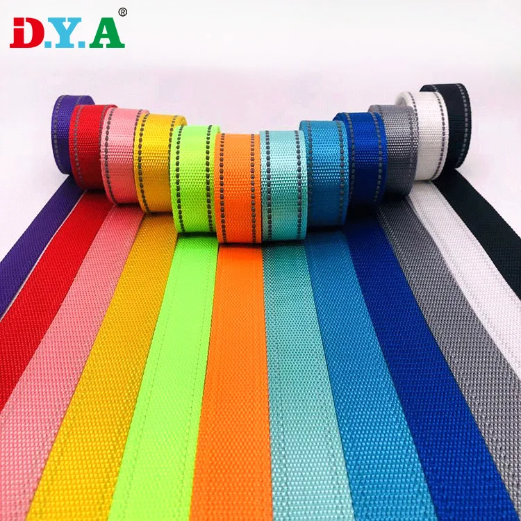 Colorful reflective thread webbing tape nylon strap polyester stripe webbing for sling and dog collar leash
