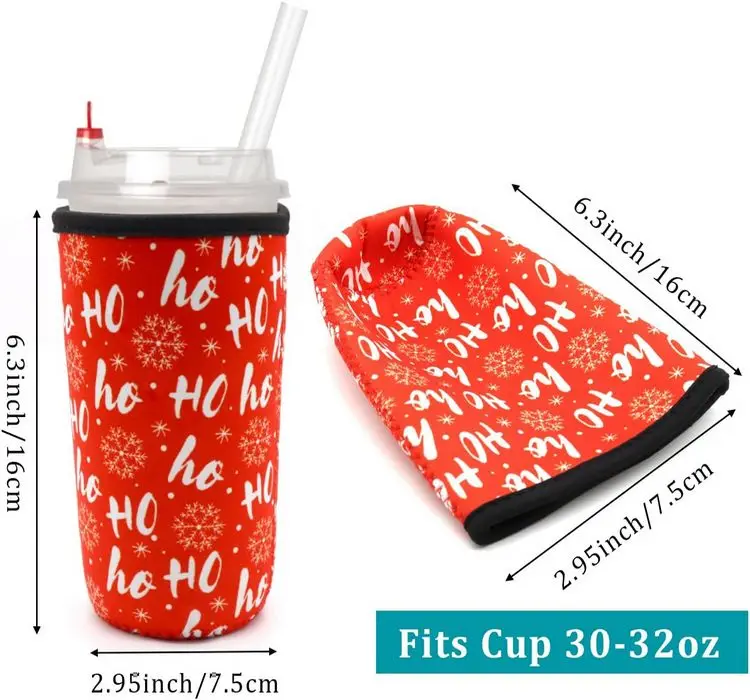 Reusable 30 oz Christmas Style Cooler Insulated Neoprene Cup Sleeve Holder for Coffee and Can Use